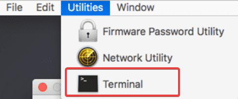 pantalla del terminal de macos utilities