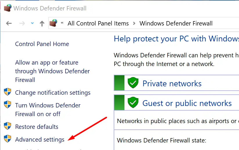 avanzada configuración firewall de Windows