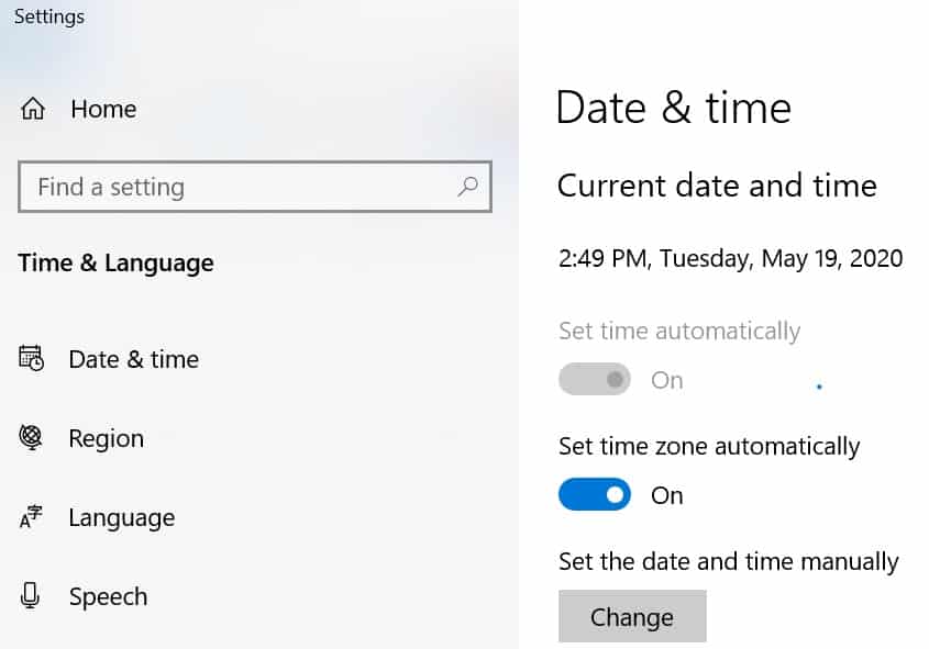 establecer la ubicación de la hora automáticamente Windows 10