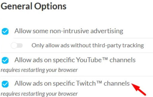 Permitir anuncios en canales específicos de Twitch-AdBlock