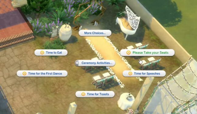 Sims-4-boda-Por favor, tomen asiento-interacción